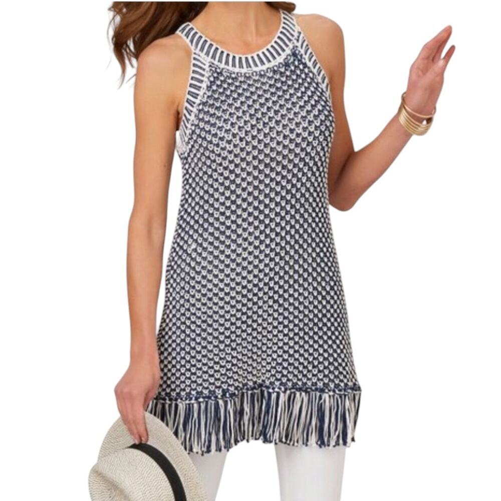 6th & Lane Bambado Fringe Crochet Tunic Sweater Top Blouse Color Blue Size 18/20